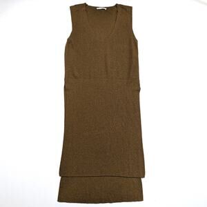 Zara Knit Dress Women's Size Small Green High Slit Sweater V-Neck